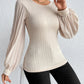 Honey Pleated Puff Sleeve Round Neck Blouse