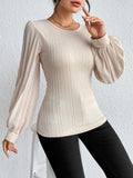 Honey Pleated Puff Sleeve Round Neck Blouse