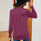 Notched Neck Long Sleeve Blouse