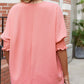 Round Neck Smocked Lantern Sleeve Blouse