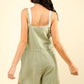 VERY J Half Button Drawstring Sleeveless Romper