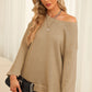 Waffle-Knit Round Neck Long Sleeve Sweatshirt