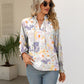 Printed Tie Neck Flounce Sleeve Blouse