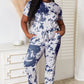 Shiny Tie-Dye Tee and Drawstring Waist Joggers Lounge Set