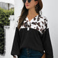 Animal Print Color Block Waffle-Knit Top