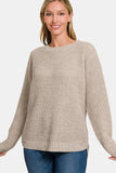 Zenana High Low Long Sleeve Waffle Sweater