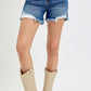 RISEN High Rise Side Step Hem Denim Shorts