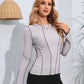 Ribbed Round Neck Long Sleeve Blouse