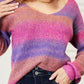 Angel Wings Multicolored Rib-Knit V-Neck Knit Pullover