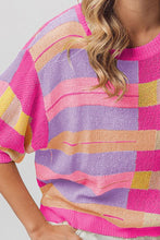 Load image into Gallery viewer, BiBi Multi Color Striped Round Neck Knit Top
