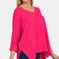 Zenana V-Neck High-Low Jacquard Knit Top