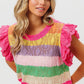 BiBi Pointelle Striped Ruffled Knit Top