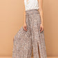 And The Why Printed Smocked Waist Slit Wide Leg Pants