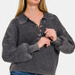 Zenana Washed Half Button Long Sleeve Sweater