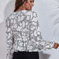 Printed V-Neck Balloon Sleeve Peplum Blouse