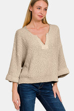 Load image into Gallery viewer, Zenana Notched Side Slit Patch Sweater
