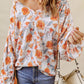 Floral Tie Neck Balloon Sleeve Blouse