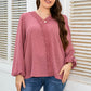 Honey Melo Apparel Plus Size Lace Trim V-Neck Balloon Sleeve Blouse