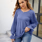 Round Neck Flounce Sleeve Blouse