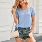 Eyelet Short Sleeve V-Neck Blouse