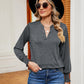 Notched Neck Long Sleeve Blouse