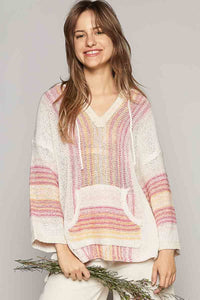 POL Striped Hooded Long Sleeve Sweater