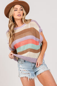 SAGE + FIG Color Block Striped Crochet Sweater