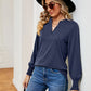 Notched Neck Long Sleeve Blouse