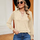 Notched Neck Long Sleeve Blouse