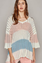 Load image into Gallery viewer, POL V-Neck Short Sleeve Stripe Weave Sweater
