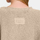 Zenana Notched Side Slit Patch Sweater