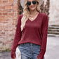 Mandy V-Neck Long Sleeve Ribbed Top