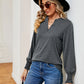 Notched Neck Long Sleeve Blouse