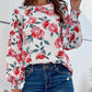 Perfee Floral Long Puff Sleeve Round Neck Blouse