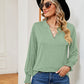 Notched Neck Long Sleeve Blouse