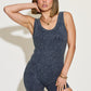 Zenana Ribbed Washed Round Neck Sleeveless Romper