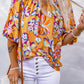 Floral Puff Sleeve Boat Neck Blouse