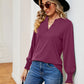 Notched Neck Long Sleeve Blouse