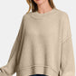 Zenana Exposed Seam Round Neck Dropped Shoulder Sweater