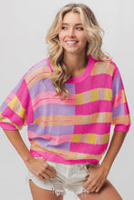 Load image into Gallery viewer, BiBi Multi Color Striped Round Neck Knit Top
