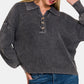 Zenana Washed Half Button Long Sleeve Sweater