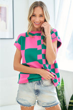 Load image into Gallery viewer, First Love Checkered Drop Shoulder Knit Top
