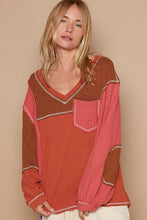 Load image into Gallery viewer, POL V-Neck Knit Panel Exposed Seam Top
