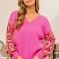 BiBi V-Neck Crochet Long Sleeve Sweater