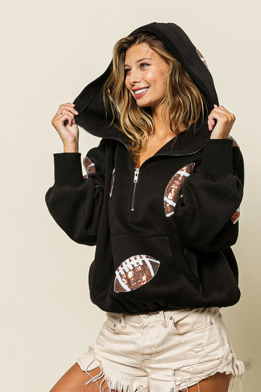 BiBi Sequin Football Half Zip Hoodie