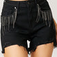 RISEN Frayed Hem Denim Shorts with Fringe Detail Pockets