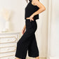 Devine Buttoned Round Neck Tank and Wide Leg Pants Set