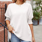 Round Neck Smocked Lantern Sleeve Blouse