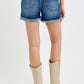 RISEN High Rise Side Step Hem Denim Shorts