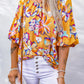 Floral Puff Sleeve Boat Neck Blouse